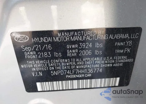 2017 Hyundai Elantra Se from USA, damaged, VIN 5NPD74LF7HH136774
